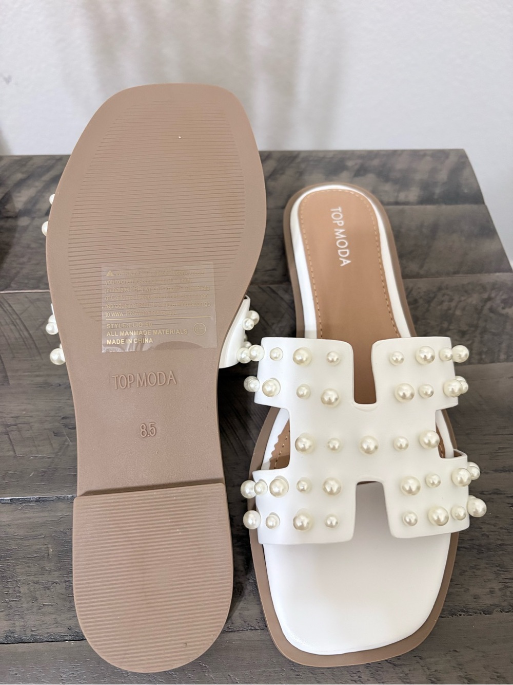 TOP Moda White Pearl-Stud Slide Sandals for Women - Picture 3 of 3
